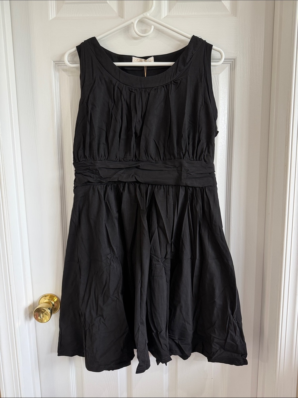 NWT Sleeveless Black Gathered Waist Mini Dress